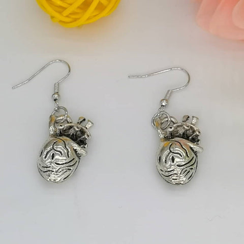 Human Heart Earrings, Anatomical Earrings, Silver Oxidized Earrings, Gothic Earrings, Scary Earrings, Femme Fatale Gift Idea Unusual Jewelry - Froppin