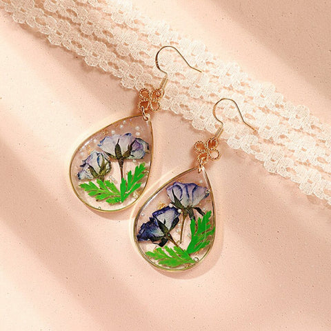 Rose Dried Flower Earrings, Handmade Resin Earrings, Boho Earrings, Real Flower Jewelry, Pressed Flower Earrings, Dry Flower Earrings Gift
