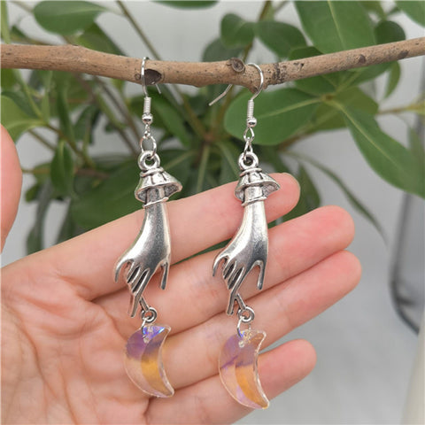 Iridescent Crescent Earrings, Crystal Earrings, Moon Earrings Teardrop Aqua Earrings, Rain Drop Earrings Cute Rainbow Earrings Stone Jewelry - Froppin