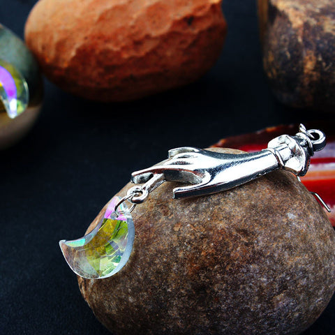 Iridescent Crescent Earrings, Crystal Earrings, Moon Earrings Teardrop Aqua Earrings, Rain Drop Earrings Cute Rainbow Earrings Stone Jewelry - Froppin