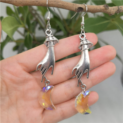 Iridescent Crescent Earrings, Crystal Earrings, Moon Earrings Teardrop Aqua Earrings, Rain Drop Earrings Cute Rainbow Earrings Stone Jewelry - Froppin