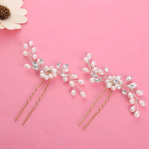 Iridescent Crystal Leaf Bridal Flower Hair Pin, Floral Hairpiece Pearl Bridesmaid Jewelry, Hair Accessory Headpiece, Wedding Veils Hair Pins - Froppin