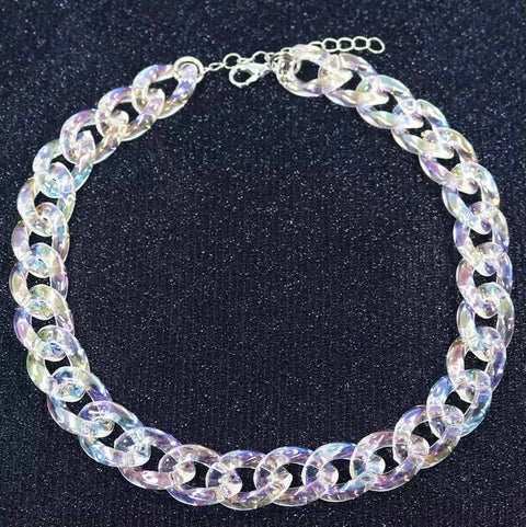 Iridescent Transparent Opal Shine Chain Rainbow Necklace - Froppin
