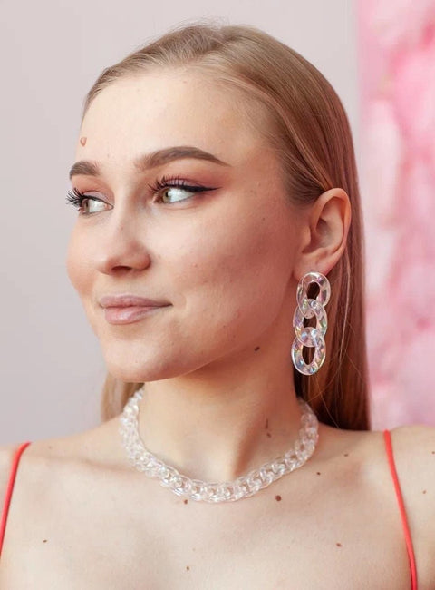 Iridescent Transparent Opal Shine Chain Rainbow Necklace - Froppin