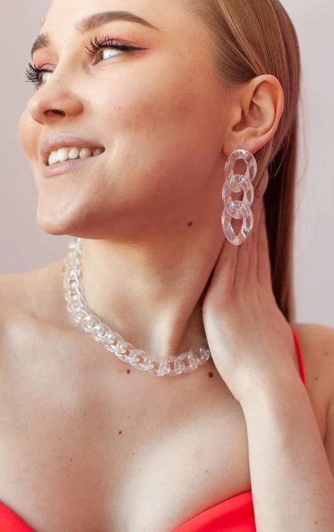 Iridescent Transparent Opal Shine Chain Rainbow Necklace - Froppin