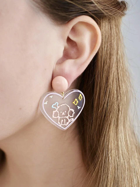 Korean Style Cute Puppy Pink Heart Earrings - Froppin