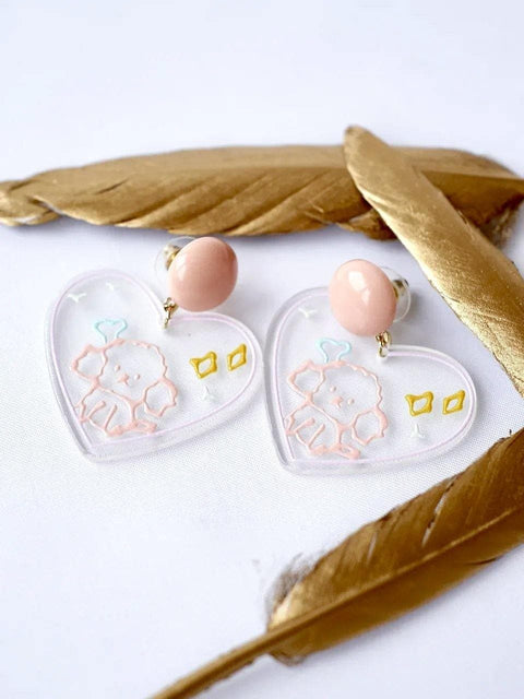 Korean Style Cute Puppy Pink Heart Earrings - Froppin