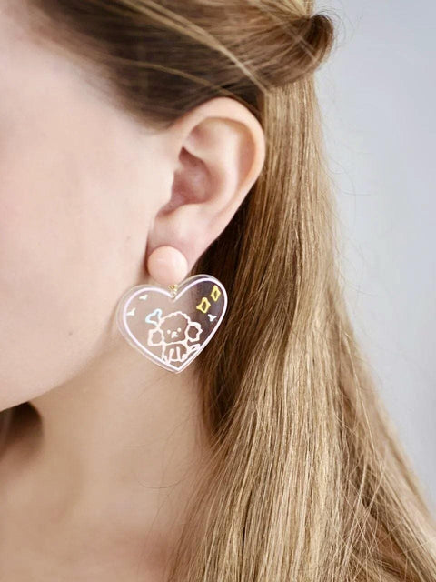Korean Style Cute Puppy Pink Heart Earrings - Froppin