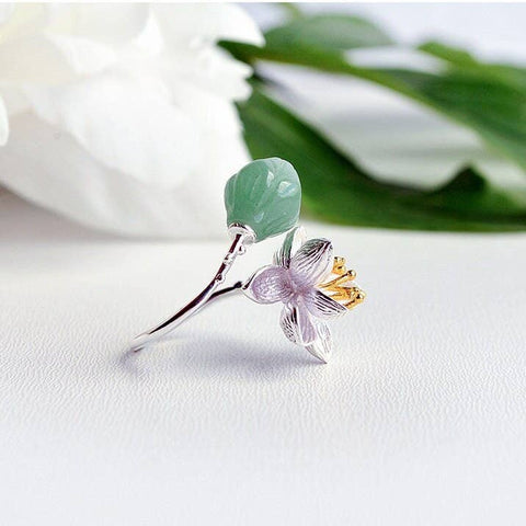 Large Leaf Flower Ring Leaves Floral Jewelry Dainty Ring - Froppin