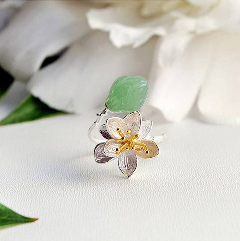 Large Leaf Flower Ring Leaves Floral Jewelry Dainty Ring - Froppin