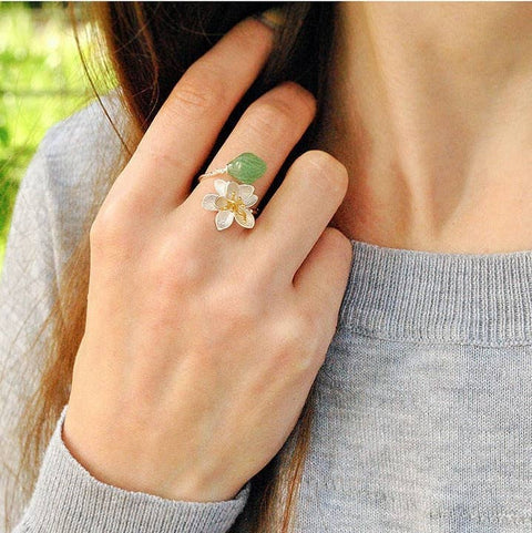 Large Leaf Flower Ring Leaves Floral Jewelry Dainty Ring - Froppin