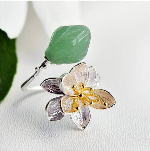 Large Leaf Flower Ring Leaves Floral Jewelry Dainty Ring - Froppin