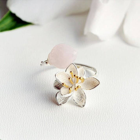 Large Leaf Flower Ring Leaves Floral Jewelry Dainty Ring - Froppin