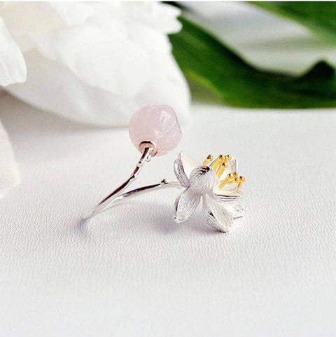 Large Leaf Flower Ring Leaves Floral Jewelry Dainty Ring - Froppin