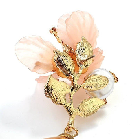 Large Magnolia Flower Earrings, Golden Vase Drop, Spring Flower Long Pink, Summer Floral Wedding Engagement Prom Gift For Her Dangle Earring - Froppin