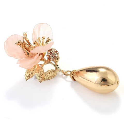 Large Magnolia Flower Earrings, Golden Vase Drop, Spring Flower Long Pink, Summer Floral Wedding Engagement Prom Gift For Her Dangle Earring - Froppin