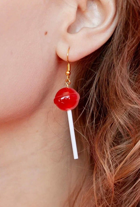 Lollipop Strawberry Realistic Sweet Food Quirky Cute Earrings - Froppin