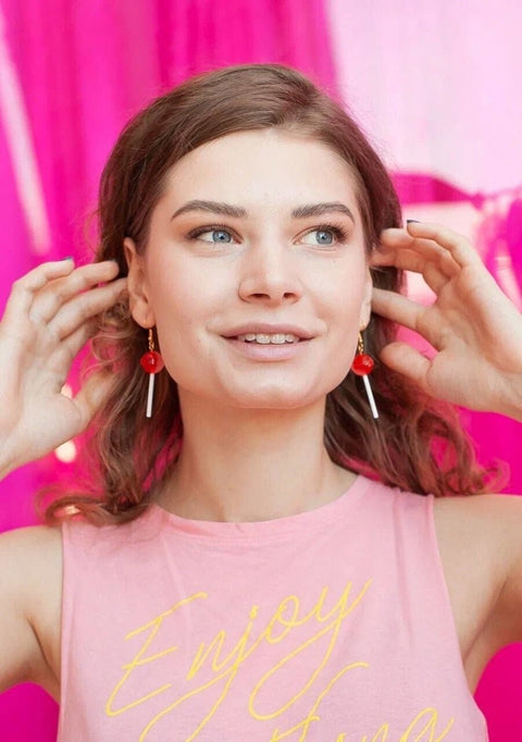 Lollipop Strawberry Realistic Sweet Food Quirky Cute Earrings - Froppin