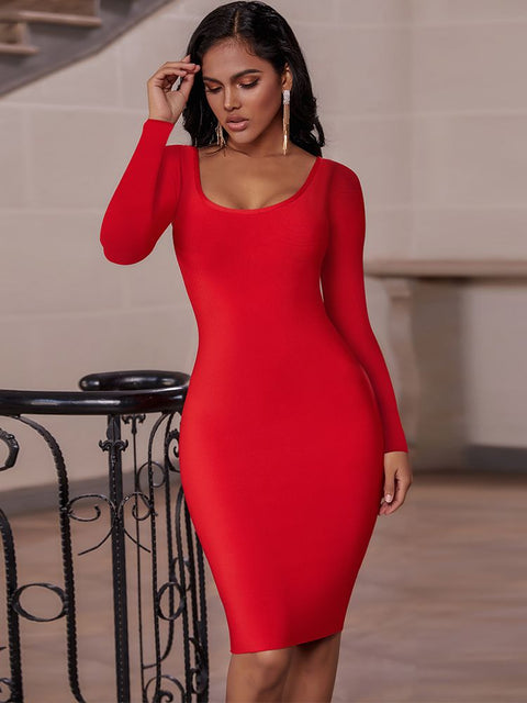 Long Sleeve Bandage Dress Women Bodycon Evening Party Dress - Froppin