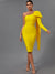 Long Sleeve Bandage Dress Women Yellow Elegant Bowknot Evening Party Dress - Froppin