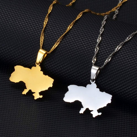 Love For Ukraine Peace Symbol Necklace, Ukraine Map Silver And Gold Color Necklace, Ukraine Near Your Heart Pendant, Ukrainian Independence - Froppin