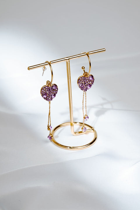 Love Purple Earrings, Party-Animal Ostrich-Inspired Animal Earring, Long Gold Hoop Heart Dangle Earrings, Crystal Glitter Girly Gift For Her - Froppin