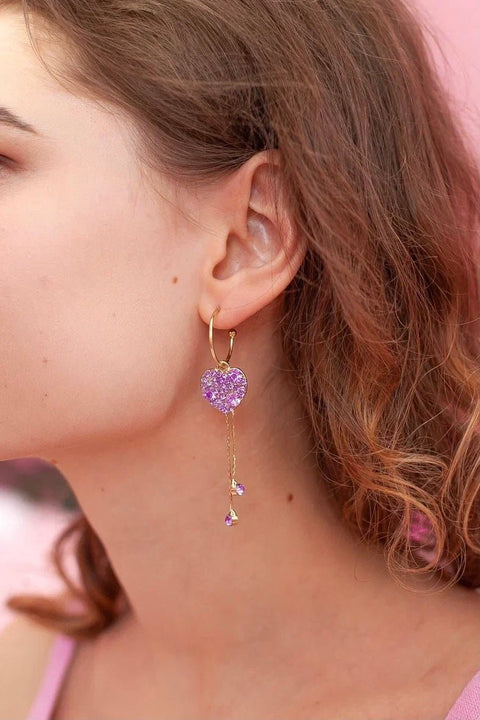 Love Purple Earrings, Party-Animal Ostrich-Inspired Animal Earring, Long Gold Hoop Heart Dangle Earrings, Crystal Glitter Girly Gift For Her - Froppin