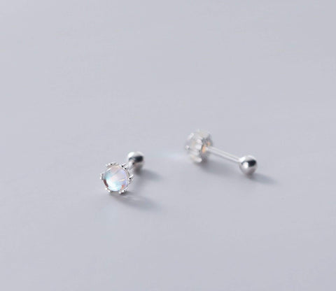 Minimalist Gemstone 925 Sterling Silver Earrings, Moonstone Elegant Small Stud Earrings, 5mm Moonstone Cabochon Earrings, Silver Studs - Froppin
