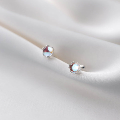 Minimalist Gemstone 925 Sterling Silver Earrings, Moonstone Elegant Small Stud Earrings, 5mm Moonstone Cabochon Earrings, Silver Studs - Froppin