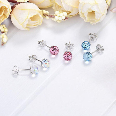 Minimalist Glass Rainbow Stud Earrings, Crystal Earrings, 925 Sterling Silver Tiny Studs, Crystal Ball Earring, 6mm Sparkle Rainbow Earrings - Froppin