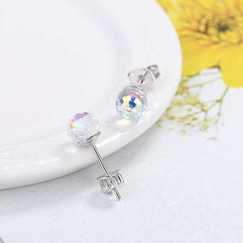 Minimalist Glass Rainbow Stud Earrings, Crystal Earrings, 925 Sterling Silver Tiny Studs, Crystal Ball Earring, 6mm Sparkle Rainbow Earrings - Froppin