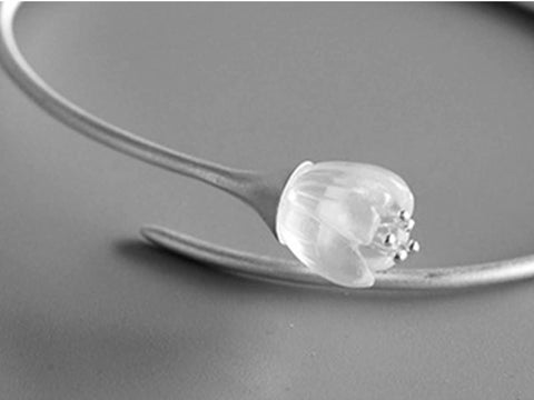 Minimalist Lily Flower Delicate Nature Silver Bracelet - Froppin