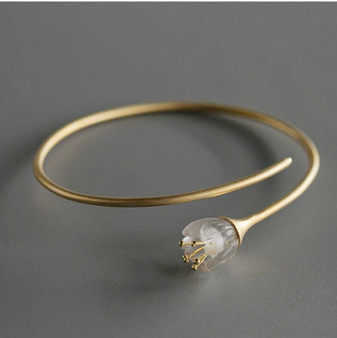 Minimalist Lily Flower Delicate Nature Silver Bracelet - Froppin