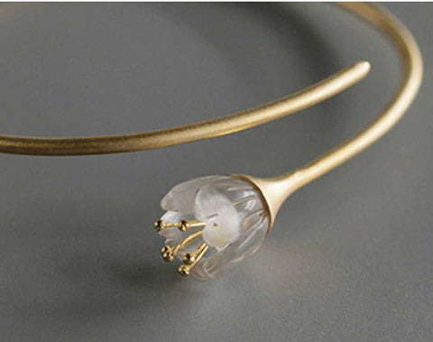 Minimalist Lily Flower Delicate Nature Silver Bracelet - Froppin