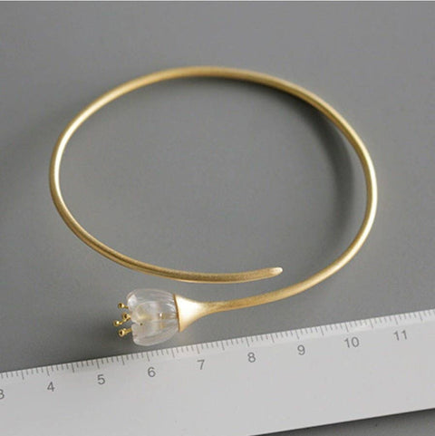 Minimalist Lily Flower Delicate Nature Silver Bracelet - Froppin