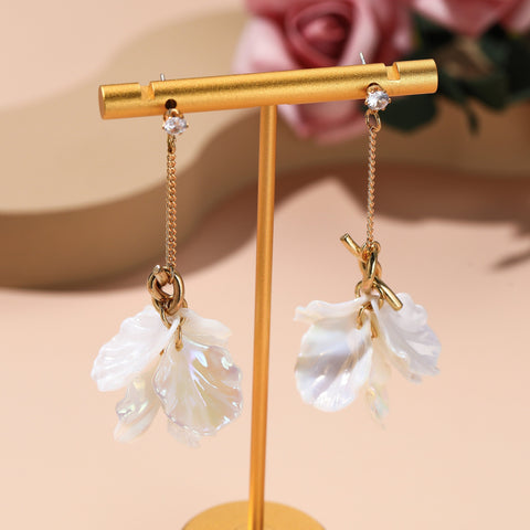 Minimalist Sakura Bridal Flower Earrings, Bridesmaid Earrings, Long Stone Earrings Nature Dainty Earrings, Floral Earrings 18K Gold Earrings - Froppin