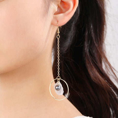 Mismatch Lilies Cherry Blossom Flower Earrings, Ball Crystal Earrings, Sakura Floral Petal Earrings, Minimalist Cz Gold Hoops Pearl Earrings - Froppin