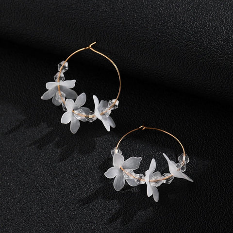 Mismatch Lilies Cherry Blossom Flower Earrings, Ball Crystal Earrings, Sakura Floral Petal Earrings, Minimalist Cz Gold Hoops Pearl Earrings - Froppin