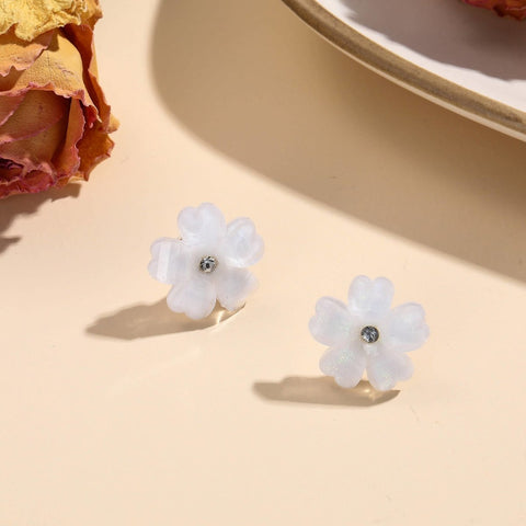Mismatch Lilies Cherry Blossom Flower Earrings, Ball Crystal Earrings, Sakura Floral Petal Earrings, Minimalist Cz Gold Hoops Pearl Earrings - Froppin