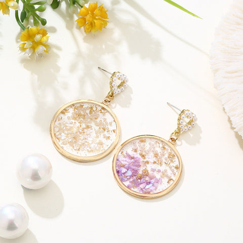 Mismatched Dry Flower Earrings, Crystal Boho Earrings Pressed Flower Earrings, Resin Earrings Minimalist Glitter Jewelry Dry Flower Earrings - Froppin
