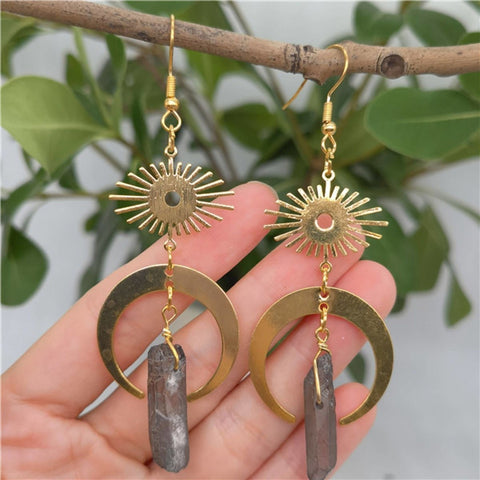 Mismatched Evil Eye Earrings, Clear Crystal Earrings, Eyeball Hoops, Raw Rough Stone Earrings, Solar System Celestial Crescent Moon Earrings - Froppin