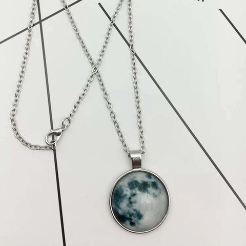 Moon Phases Pendant Necklace, Moon Light Necklace, Full Moon Phase Colors Jewelry, Silver Glowing Moon Pendant, Solar System Space Necklace - Froppin
