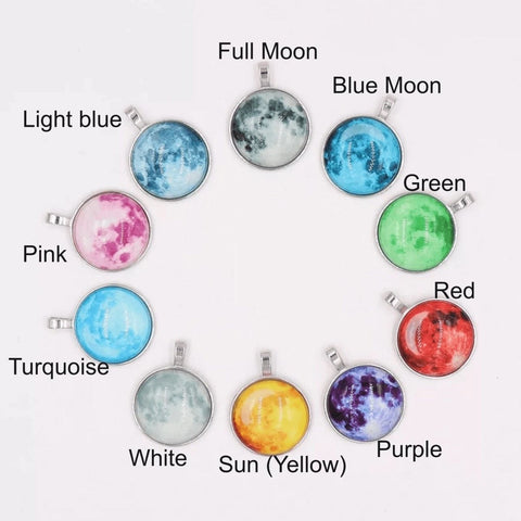 Moon Phases Pendant Necklace, Moon Light Necklace, Full Moon Phase Colors Jewelry, Silver Glowing Moon Pendant, Solar System Space Necklace - Froppin