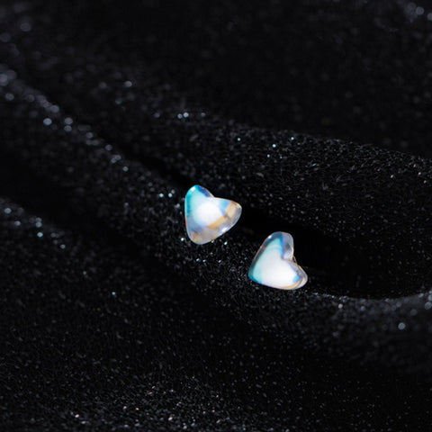 Moonstone Crystal Earrings, Rainbow Heart Moonstone Earrings, Cute Gemstone Studs Minimalist Love Earrings Silver Jewelry S925 Stud Earrings - Froppin