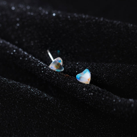 Moonstone Crystal Earrings, Rainbow Heart Moonstone Earrings, Cute Gemstone Studs Minimalist Love Earrings Silver Jewelry S925 Stud Earrings - Froppin