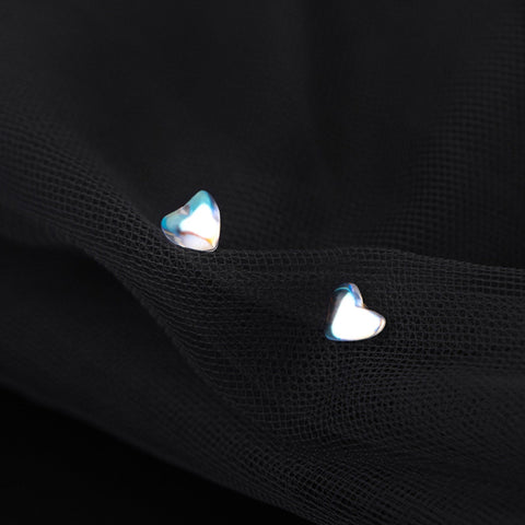 Moonstone Crystal Earrings, Rainbow Heart Moonstone Earrings, Cute Gemstone Studs Minimalist Love Earrings Silver Jewelry S925 Stud Earrings - Froppin