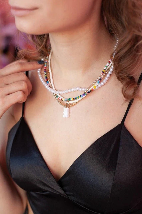 Multicolored Pride Layered Beaded Necklace - Froppin