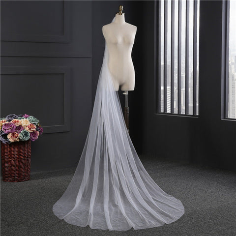 Narrow 300cm Veil Long Bridal Veil, Soft Tulle Veil Ivory Wedding Veil, Sheer Veil For Bride Cathedral Veil, Simple Veil With Comb Lace Veil - Froppin
