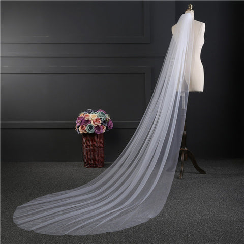 Narrow 300cm Veil Long Bridal Veil, Soft Tulle Veil Ivory Wedding Veil, Sheer Veil For Bride Cathedral Veil, Simple Veil With Comb Lace Veil - Froppin