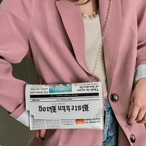 Newspaper Print Shoulder bag Envelope Shape Text Print Purse Light Weight mini Urban Designer bag - Froppin